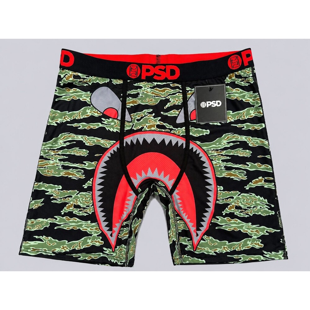 PSD Men’s Boxer Briefs XL Warfare Tiger Camo Shark Mouth Print Stretch Underwear